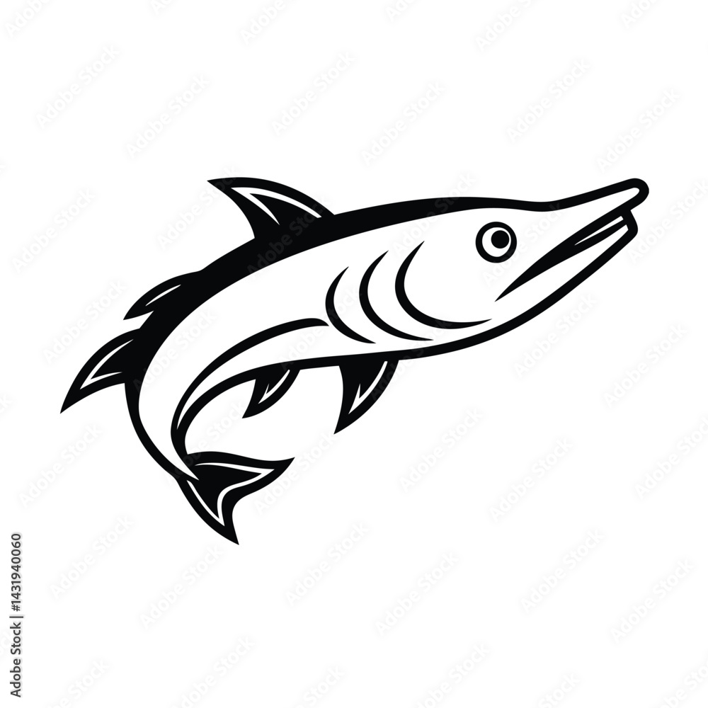 Barracuda fish silhouette vector graphic illustration marine wildlife icon minimalist design ocean creature Barracuda fish silhouette vector graphic illustration marine wildlife icon minimalist design ocean creature