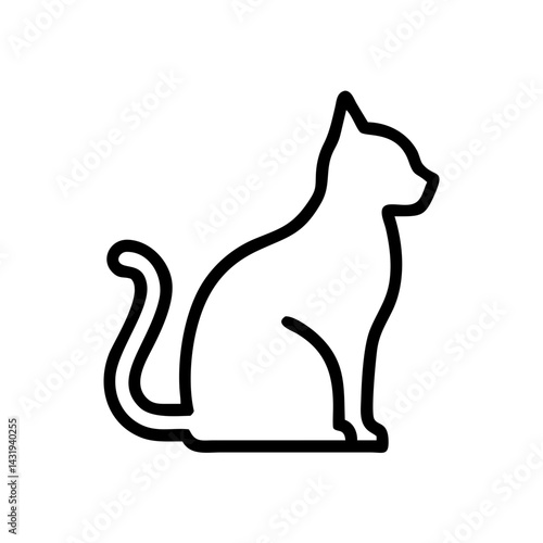 A serene feline companion, patiently waiting, depicted in a minimalist black line art style against a stark white background.