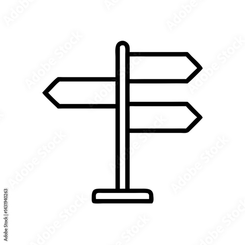 A simple signpost guiding the way to multiple destinations, a bold black line art design.