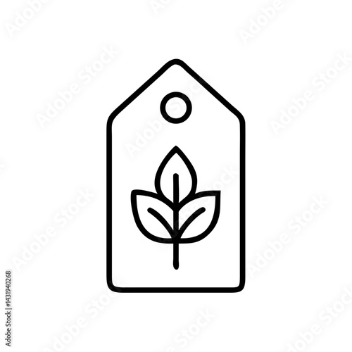 A simple tag showcasing nature's purity with a three-leaf sprout, a minimalist black line design on a white background.