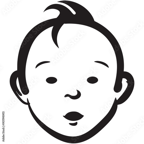 A sweet baby's curious gaze, a bold black and white illustration capturing innocent wonder.