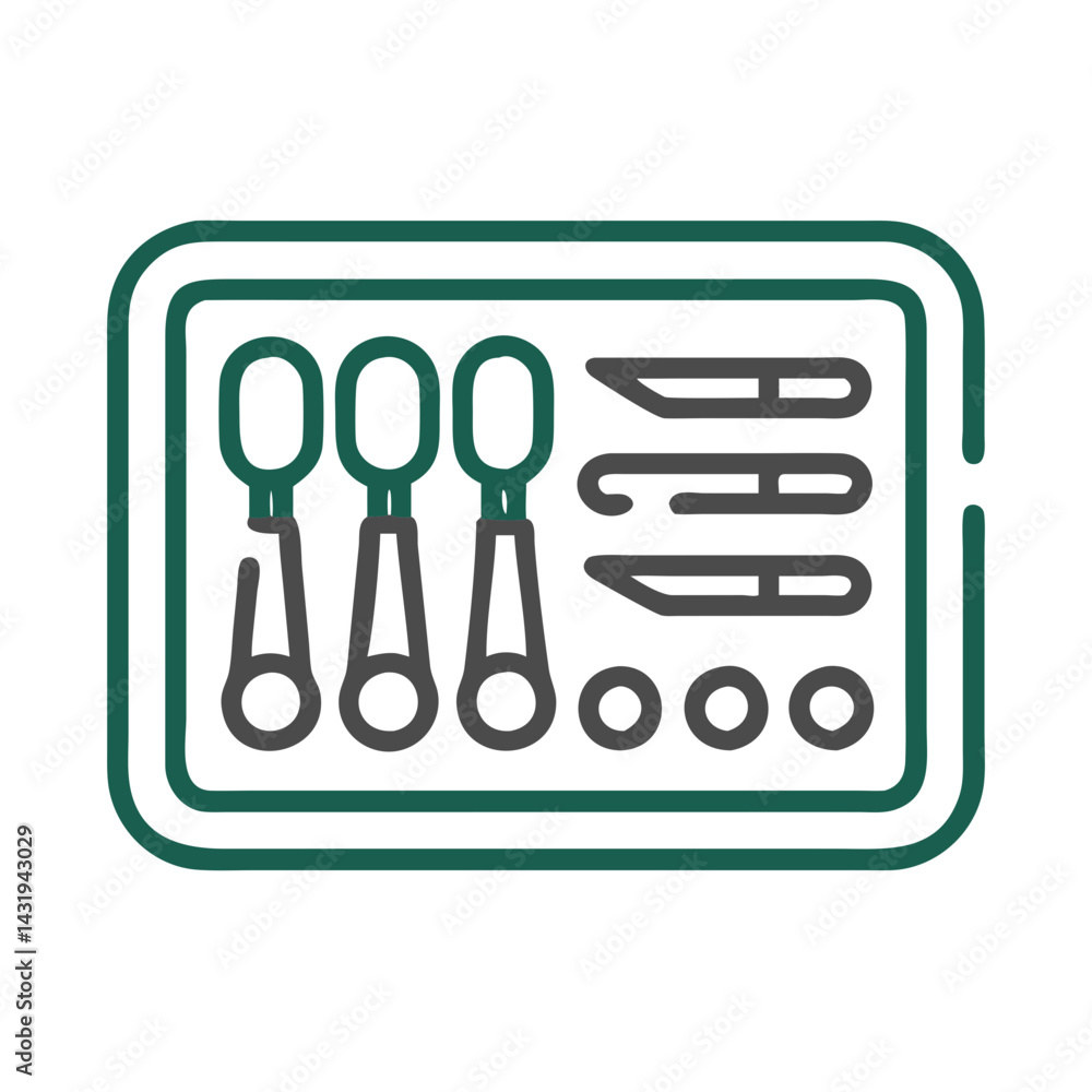 Fototapeta premium Minimalist Medical Surgical Instruments Tray with Vector Icon