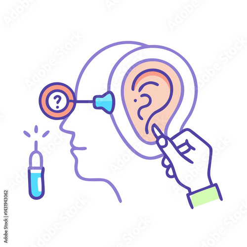 Audiology Exam Concept with Ear, Device, and Question Mark
