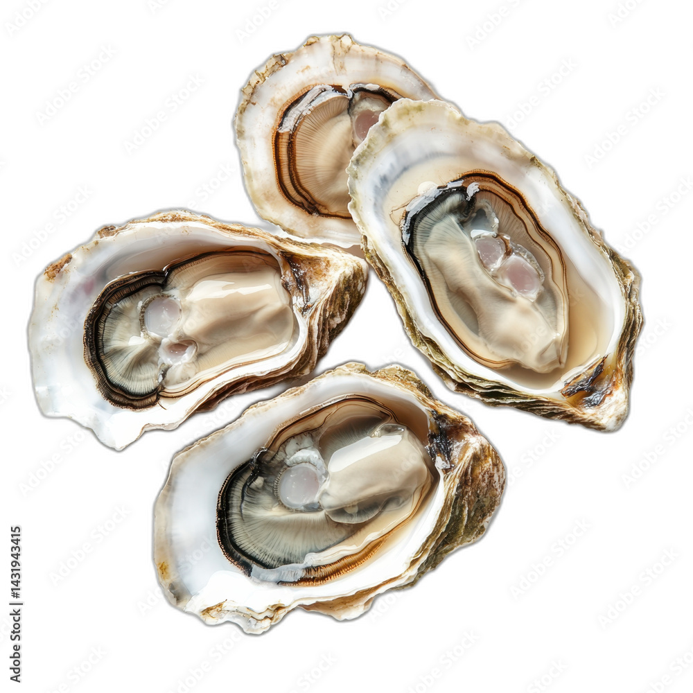 Naklejka premium shiny oysters with delicate shells, lined up and ready for display, isolated on transparent background.