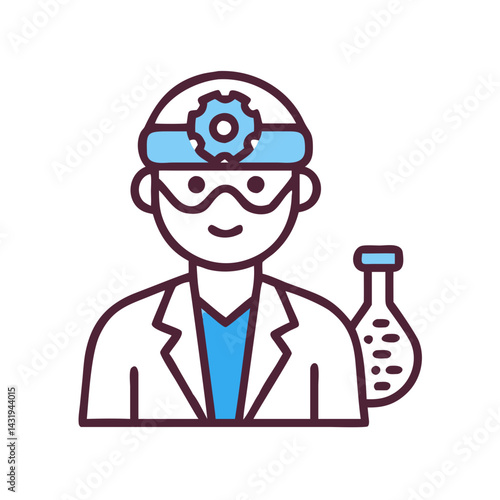 Engineer with gear on helmet holding flask illustration