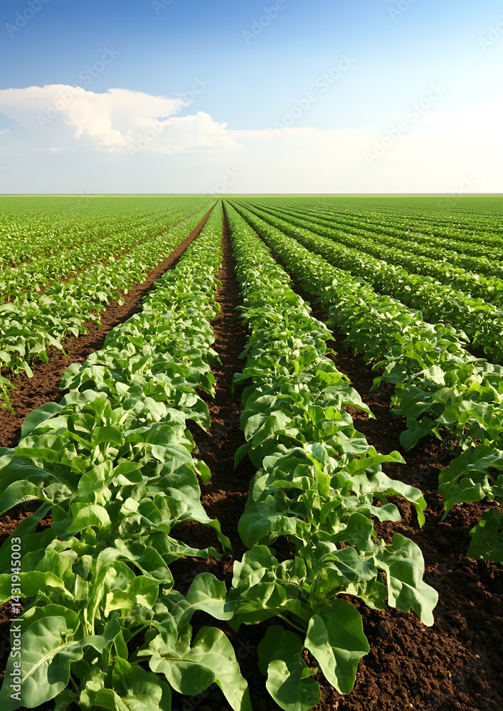 Verdant Cultivated Crops Flourishing Under Sunny Sky, Spreading Across Rich Soil in Rural Verdant Cultivated Crops Flourishing Under Sunny Sky, Spreading Across Rich Soil in Rural