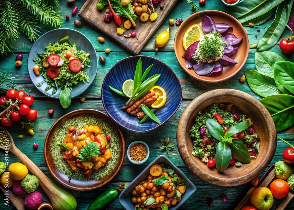Vibrant Plant-Based Dishes in Lush Natural Settings: Culinary Art Photography Vibrant Plant-Based Dishes in Lush Natural Settings: Culinary Art Photography