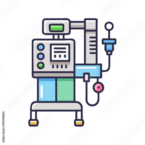 Cartoon Vector Illustration of a Medical Ventilator Machine