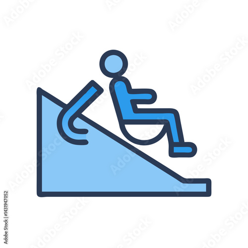 Wheelchair ramp icon, accessibility and inclusion symbol, blue outline