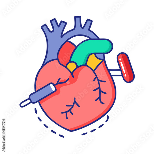 Heart Health, Medical Treatment, Cardiologist Visit Concept Illustration