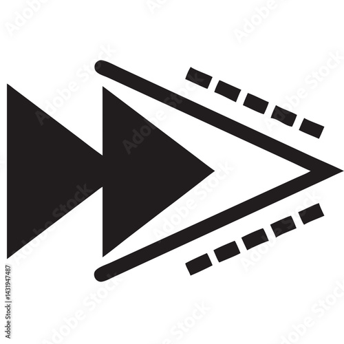 A dynamic forward motion, a journey of progress symbolized by bold black triangles and dashed lines, representing rapid advancement.