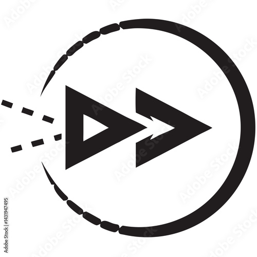 A dynamic forward arrow breaking through a circular barrier, symbolizing progress and rapid movement, with a bold black design on white.