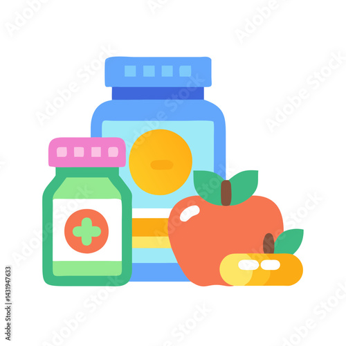 Supplements and Healthy Food Icon Set Illustration Vector