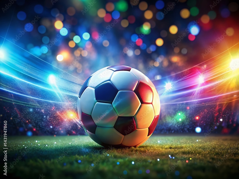 Fototapeta premium Vibrant Soccer Ball Night Game Bokeh Lights Stadium Field