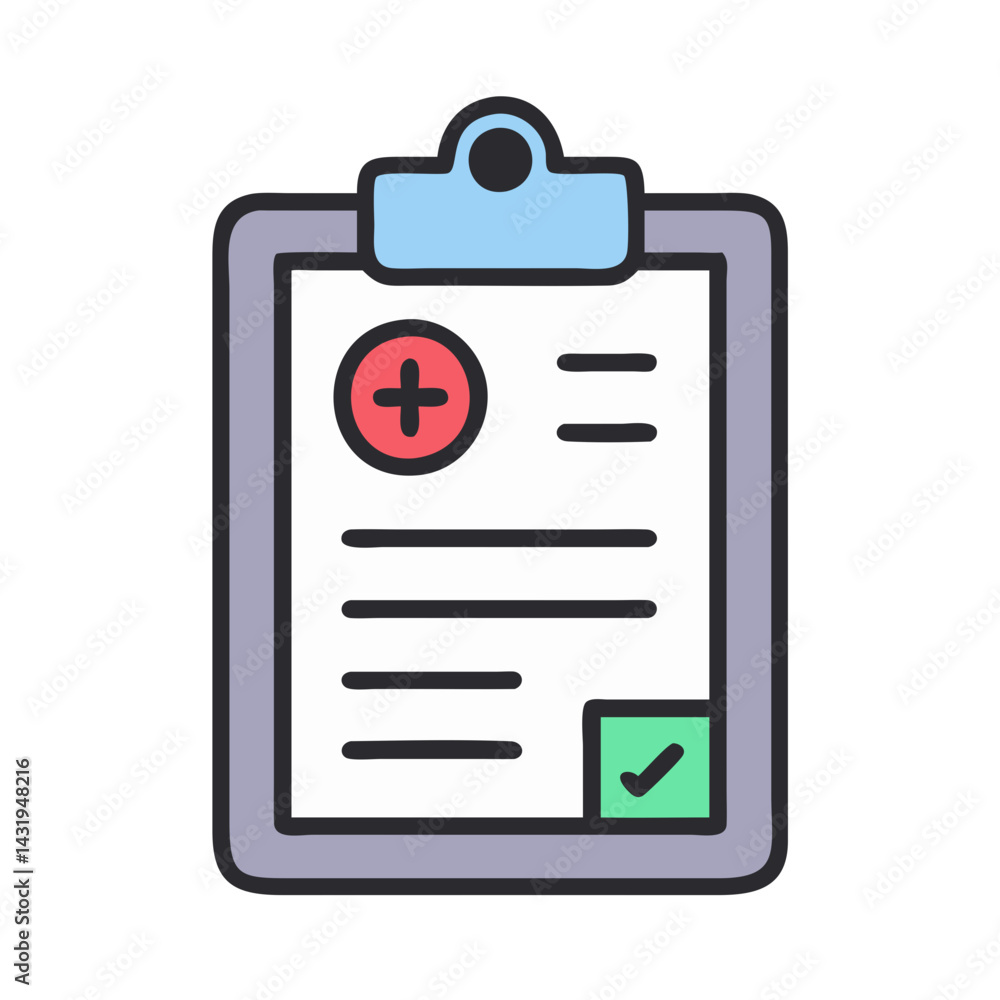 Medical Clipboard Icon: Health Report, Checkmark, and Plus Sign Medical Clipboard Icon: Health Report, Checkmark, and Plus Sign