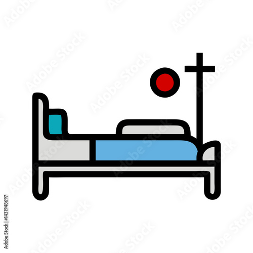 Stylized bed illustration on a black background