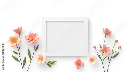 Family photo frame surrounded by blooming flowers symbolizing motherhood and family bonds