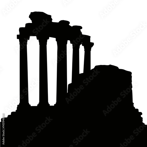 Ancient Silhouette of Ruins Against a White Background  