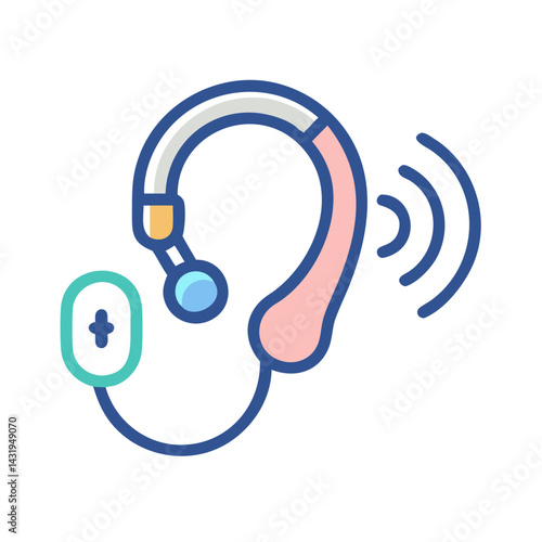 Modern Hearing Aid Device with Sound Waves Icon