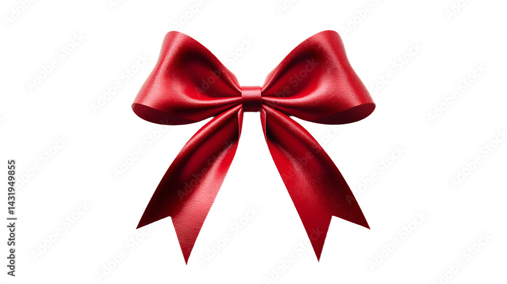 Fototapeta premium Vivid red ribbon bow knot ornament, present gift, celebration , cut out transparent