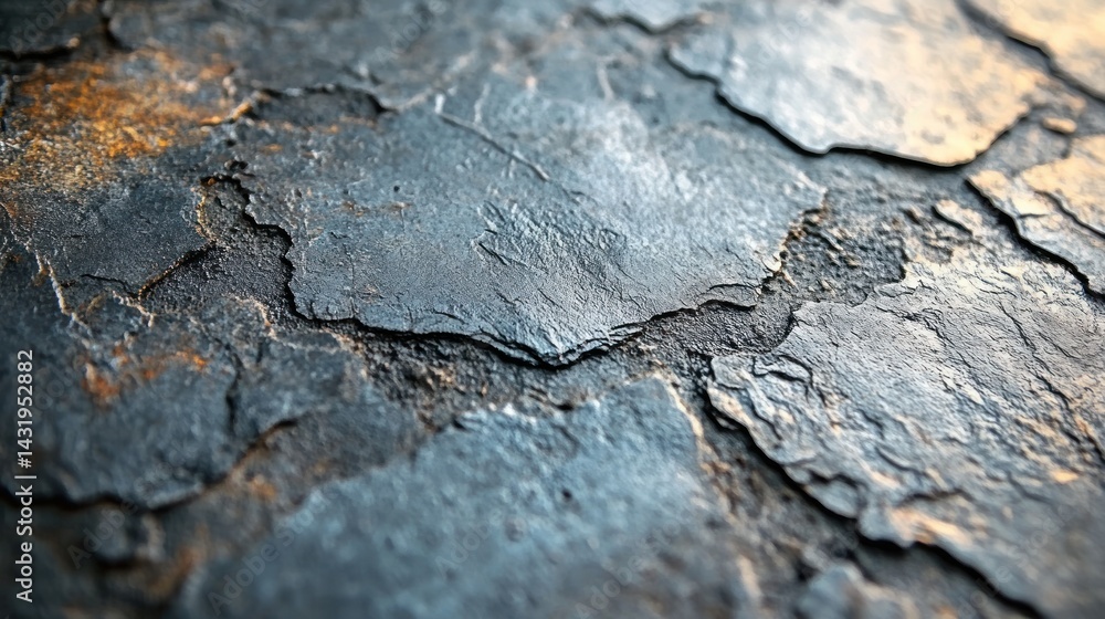 A close-up reveal of a weathered slate surface, showcasing unique textures and colors A close-up reveal of a weathered slate surface, showcasing unique textures and colors