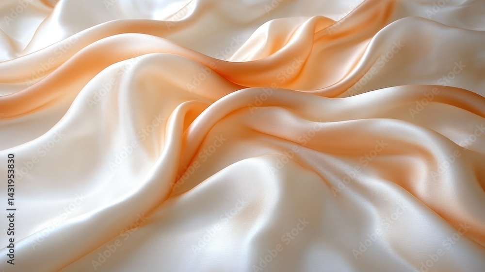 Fototapeta premium Silk fabric flows elegantly, displaying soft waves of peach and cream