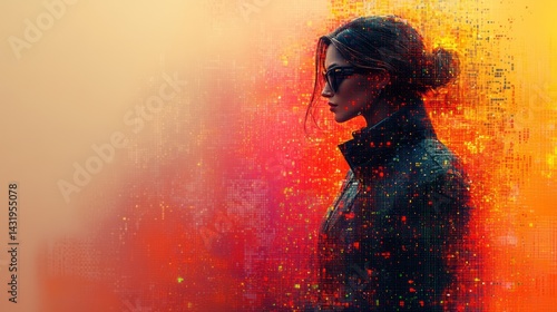 Wallpaper Mural Woman in sunglasses exudes confidence with vibrant artistry enveloping her silhouette Torontodigital.ca