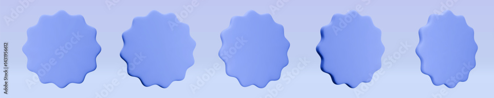 Set stickers, badges mockup. Blank labels of circle shapes with wavy edge. Vector illustration isolated on white. Copy space. Stickers or patches for preview tags, labels, design, presentation, adv Set stickers, badges mockup. Blank labels of circle shapes with wavy edge. Vector illustration isolated on white. Copy space. Stickers or patches for preview tags, labels, design, presentation, adv