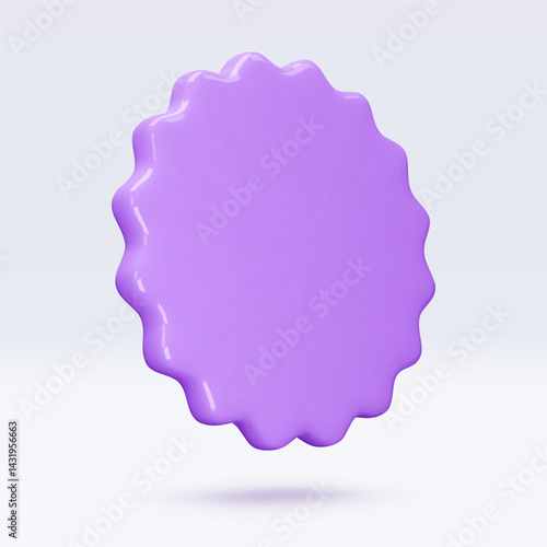 Purple, violet sticker, badge mockup. Blank labels of circle shapes with wavy edge. Vector isolated on white. Copy space. Stickers or patches for preview tags, labels, design, presentation, adv
