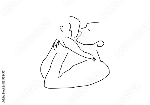 Minimalist one-line drawing of a father lifting his child joyfully. 