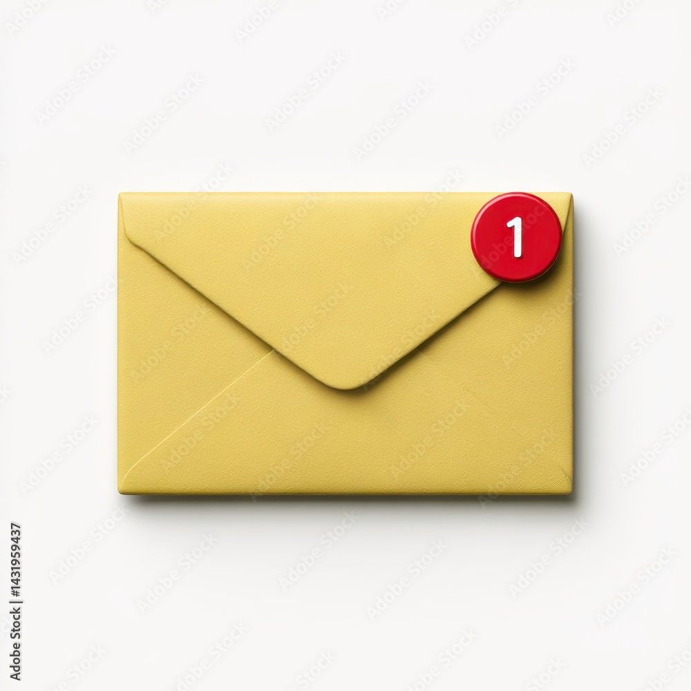 A yellow envelope with a notification circle indicating one new message A yellow envelope with a notification circle indicating one new message