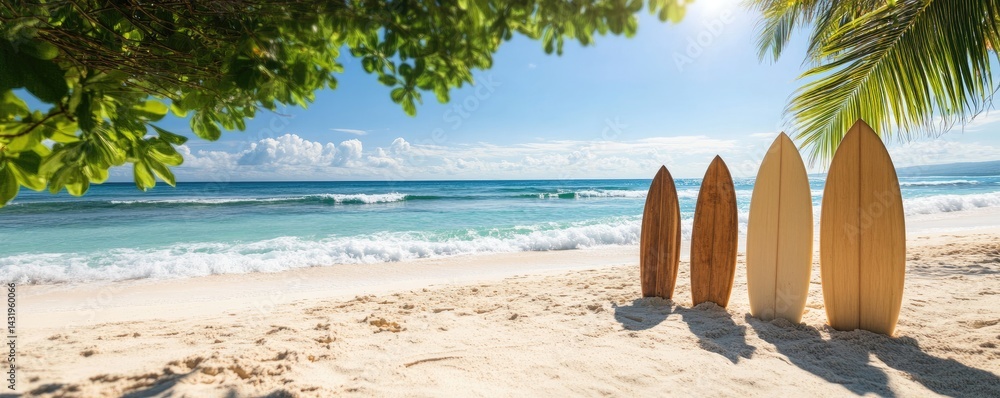Surfboards on beach tropical ocean summer vacation holiday