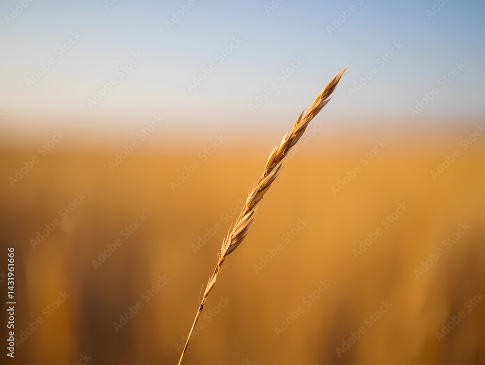 Fototapeta premium Wheat Stalk Glowing in Golden Sunset Field