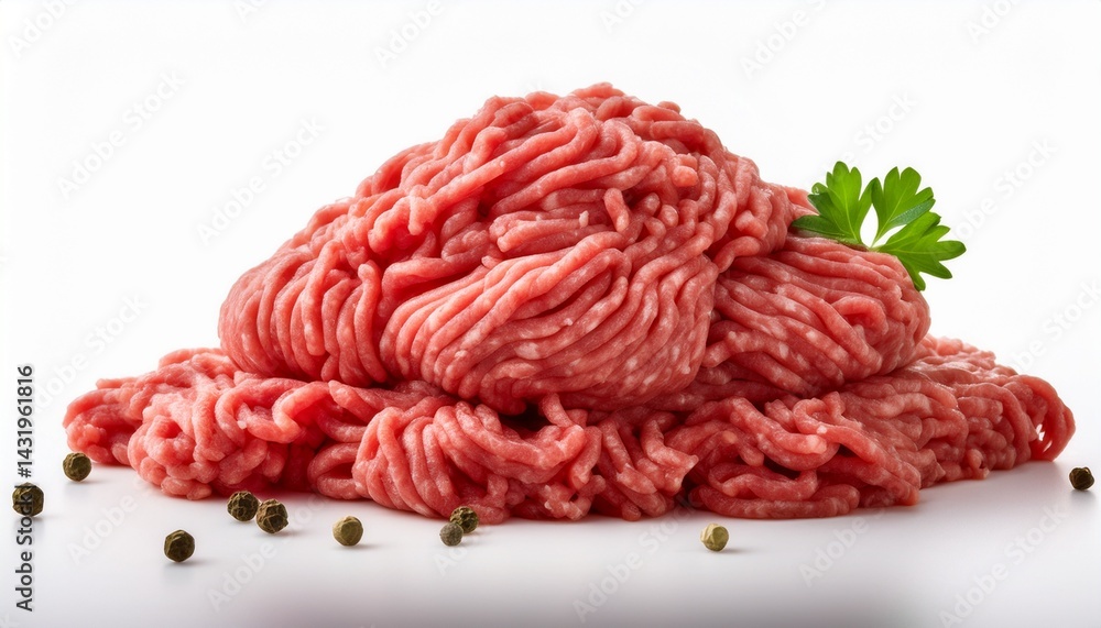 fresh ground beef in a compact pile on white background fresh ground beef in a compact pile on white background