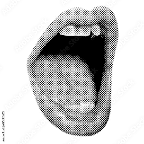 Fototapeta Halftone open mouth clipping element for collages ads posters