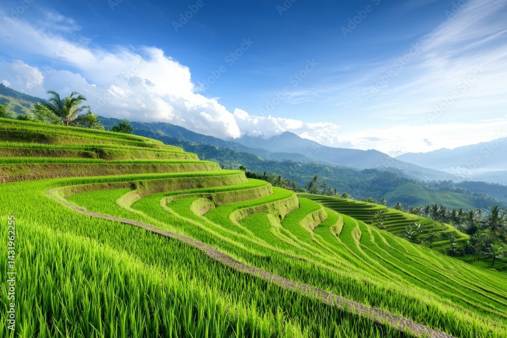 A lush green field with a mountain in the background A lush green field with a mountain in the background