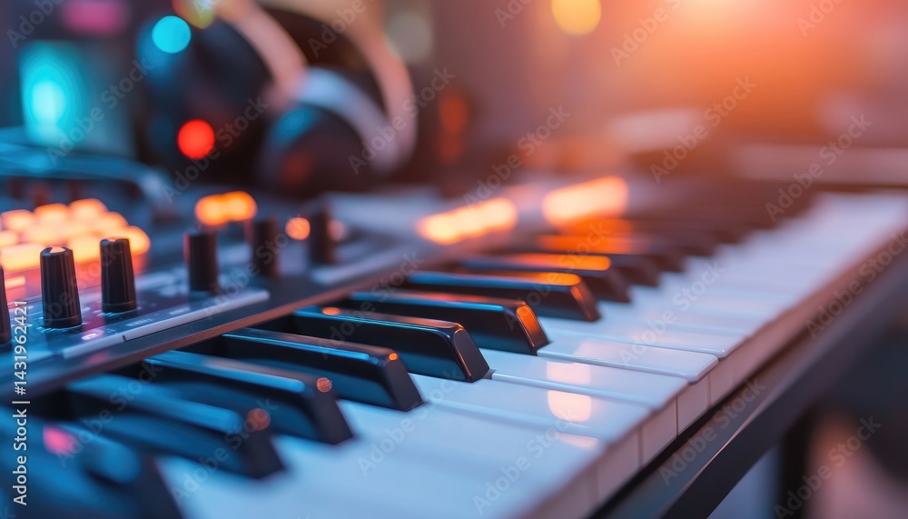 Synthesizer keyboard musical instrument electronic sound production professional audio studio