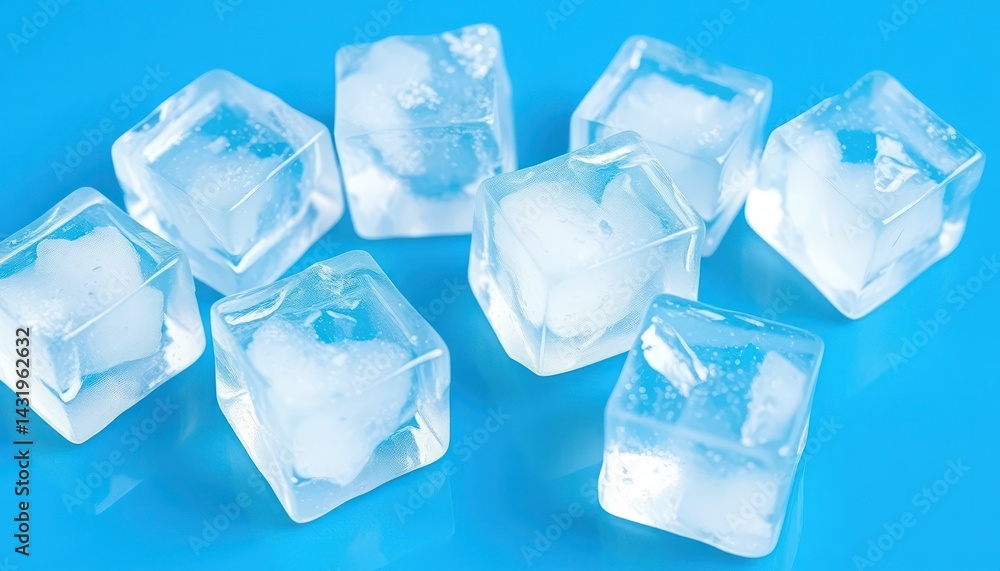Obraz premium Ice cubes on blue surface