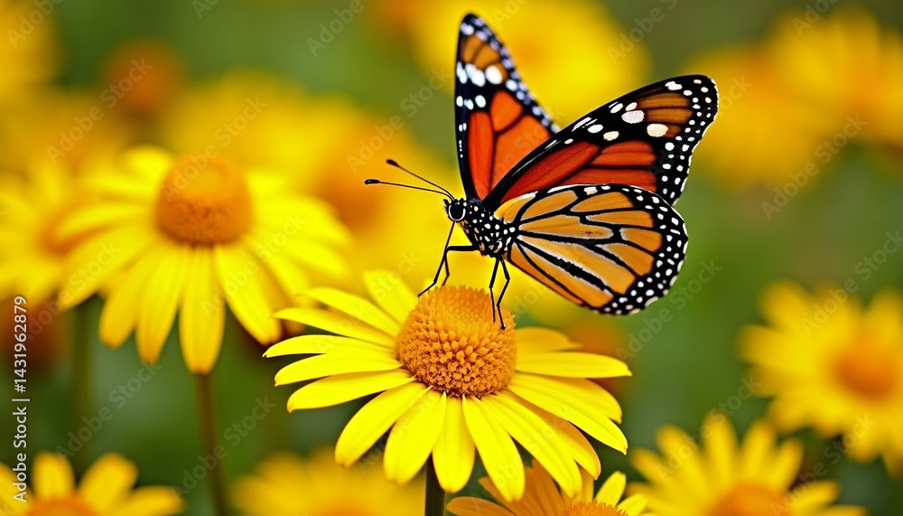 Fototapeta premium Vibrant Monarch Butterfly on Blooming Flower