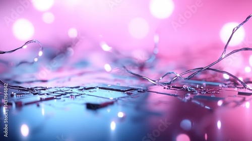 Tech circuit board wire lights pink blue gradient smooth background