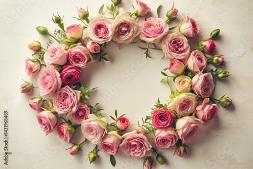 Obraz na płótnie Vintage Pink Rose Wreath, Elegant Floral Arrangement, White Background Stock Photo w salonie