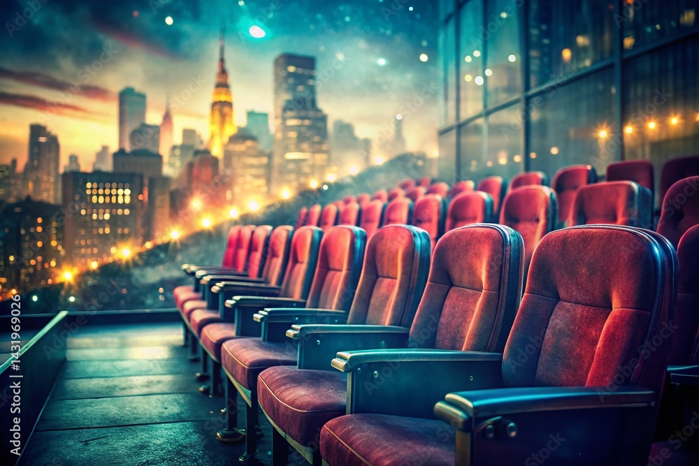 Vintage Red Theater Seats Await Audience Return - Double Exposure Photography