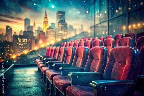 Obraz na płótnie Vintage Red Theater Seats Await Audience Return - Double Exposure Photography w salonie
