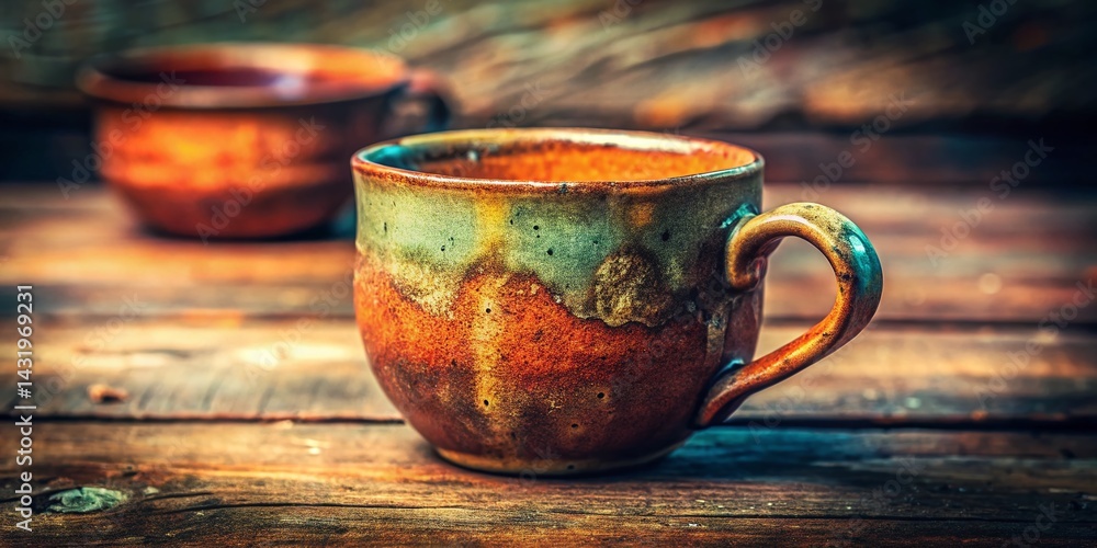 Vintage Retro Ceramic Cup, Handcrafted Clay Mug, Rustic Pottery, Earthenware Drinkware, Fired Clay