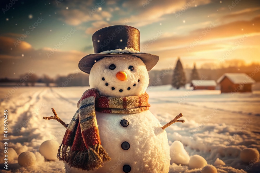 Vintage Snowman Mascot Photo: Charming Winter Holiday Character