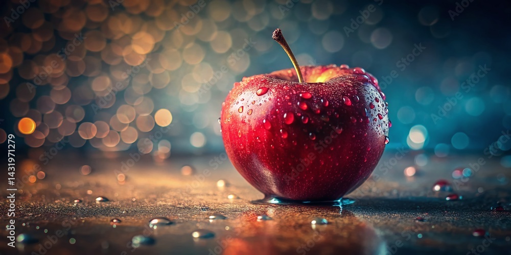 Vintage Still Life: Juicy Red Apple with Water Droplets