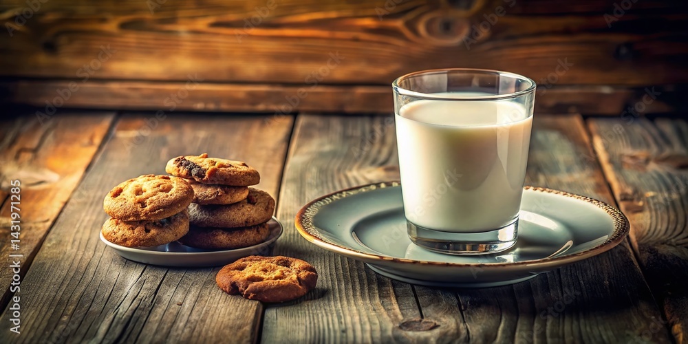 Vintage Still Life: Glass of Milk and Cookies - Rustic Charm
