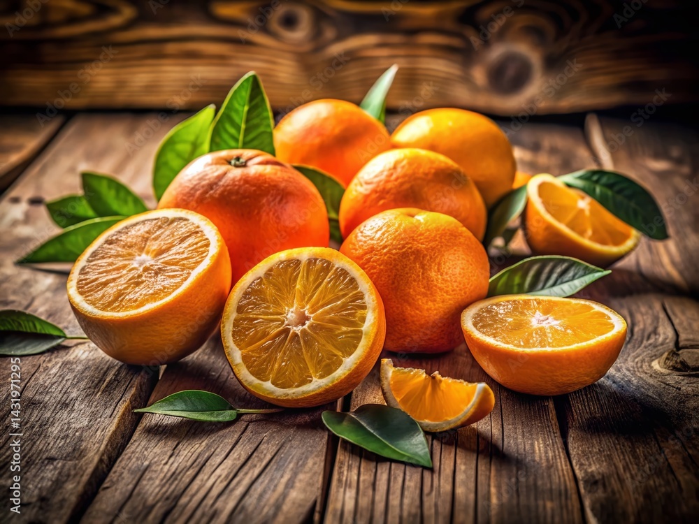 Vintage Still Life: Sun-Drenched Orange Slices, Rustic Wooden Table