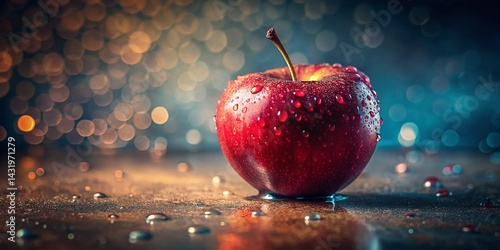 Obraz na płótnie Vintage Still Life: Juicy Red Apple with Water Droplets w salonie