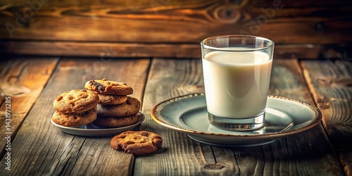 Obraz na płótnie Vintage Still Life: Glass of Milk and Cookies - Rustic Charm w salonie